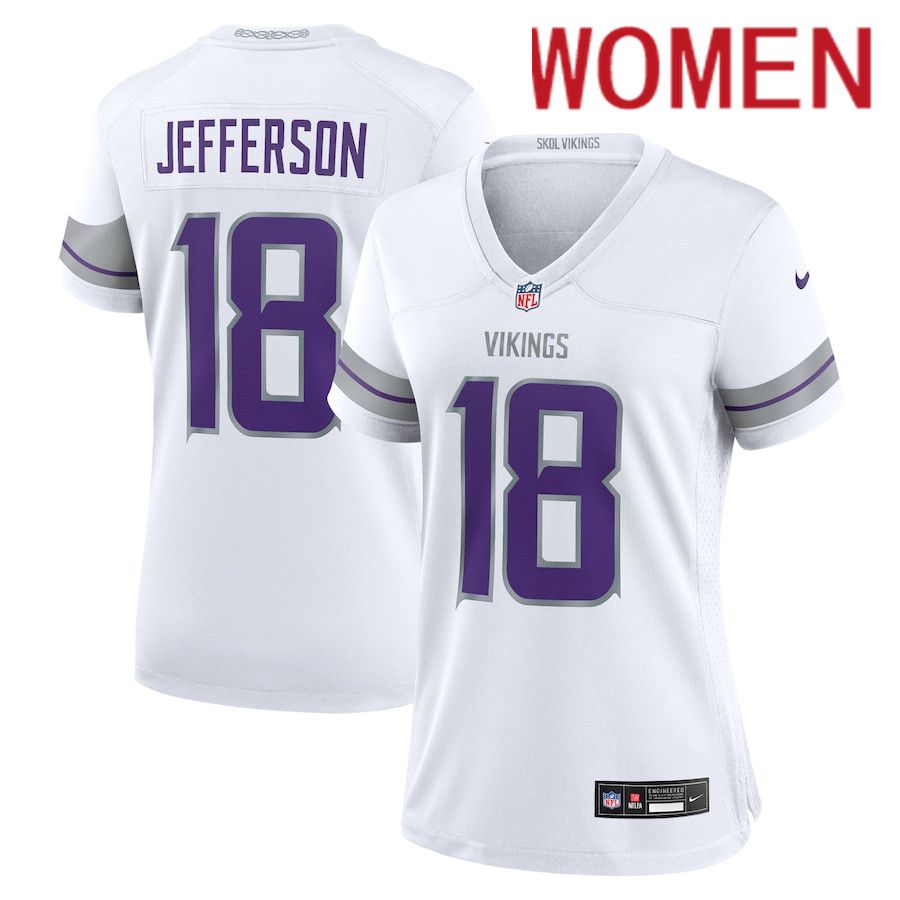 Women Minnesota Vikings 18 Justin Jefferson Nike White Alternate Game Player NFL Jersey